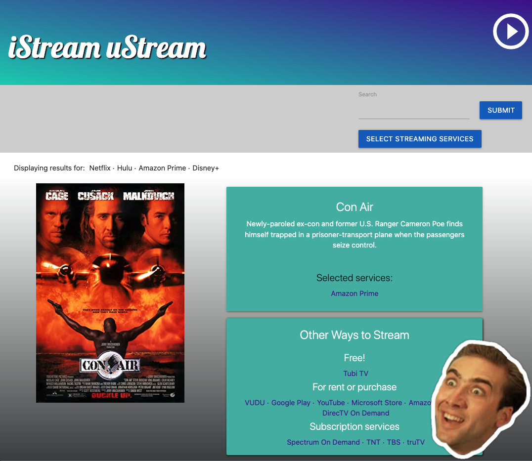 Screenshot of the iStream uStream application